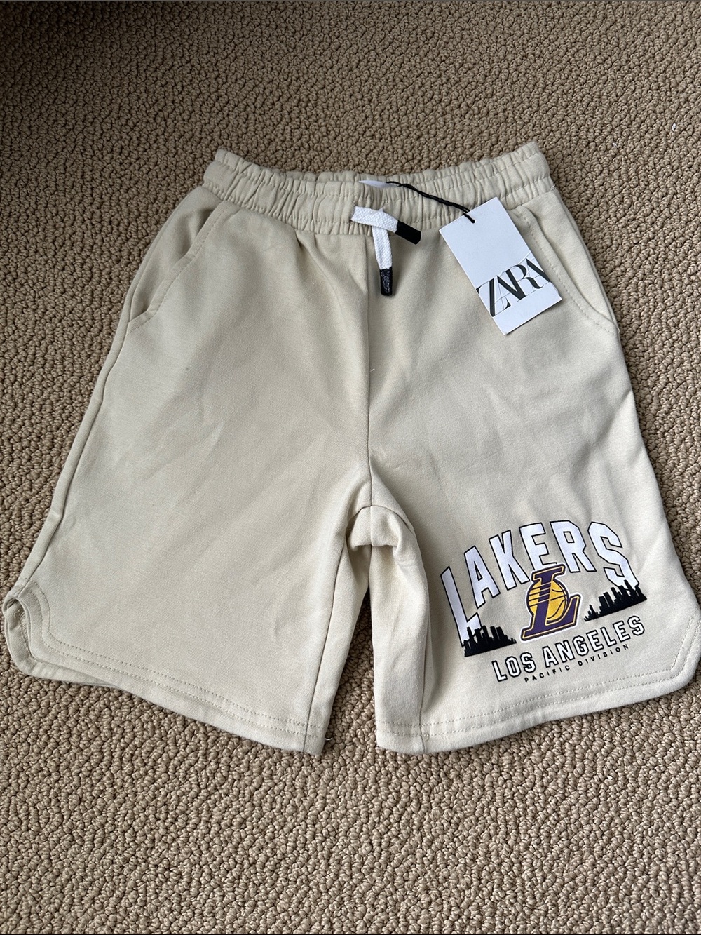 ZARA Kids Beige Los Angeles Lakers Logo Sweat Shorts